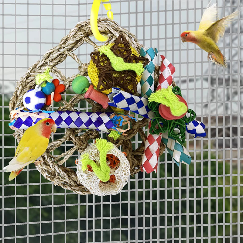 Parrot Toys Bird Foraging Toys, Seagrass Woven Climbing Hammock Net with Colorful Chewing Toys, for Lovebird Parakeets Cockatiel Conure Budgie,Cockatoo Animals & Pet Supplies > Pet Supplies > Bird Supplies > Bird Toys FUFORFU   