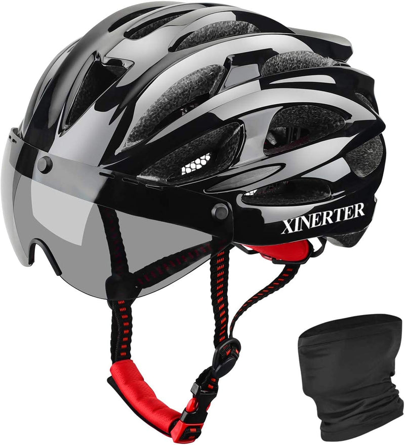 XINERTER Adult Bike Helmet Road Bike Helmet Cycling Mask Detachable Magnetic Goggles Visor Replacement Lining Removable Bicycle Helmets for Men and Women Adjustable Size 22-24 In. Sporting Goods > Outdoor Recreation > Cycling > Bicycles LXC black+mask  