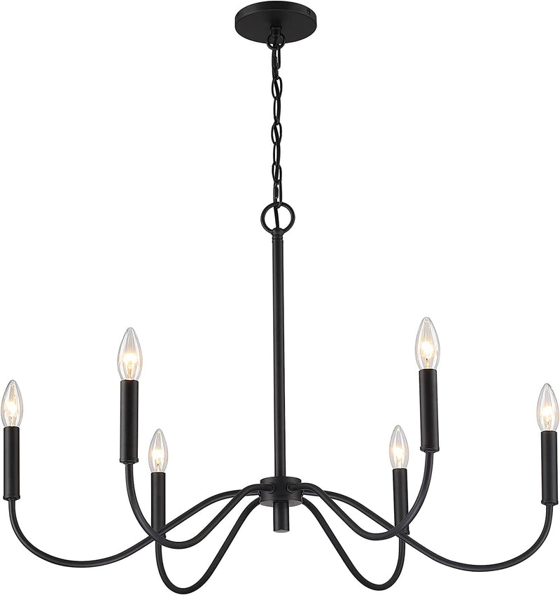 Bunkos Farmhouse Black Chandelier Rustic Candle 6-Light Pendant Light 30 Inches Adjustable Height Ceiling Light Fixture for Living Room Kitchen Island Dining Room Bedroom Foyer Home & Garden > Lighting > Lighting Fixtures > Chandeliers BUNKOS   