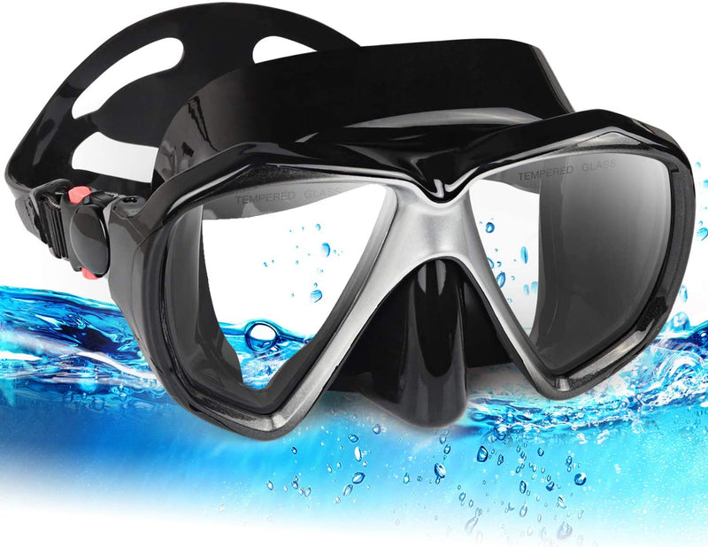 Snorkel Diving Mask Panoramic HD Swim Mask, Anti-Fog Scuba Diving Goggles,Tempered Glass Dive Mask Adult Youth Swim Goggles with Nose Cover for Diving, Snorkeling, Swimming Sporting Goods > Outdoor Recreation > Boating & Water Sports > Swimming > Swim Goggles & Masks EXP VISION A-Black  