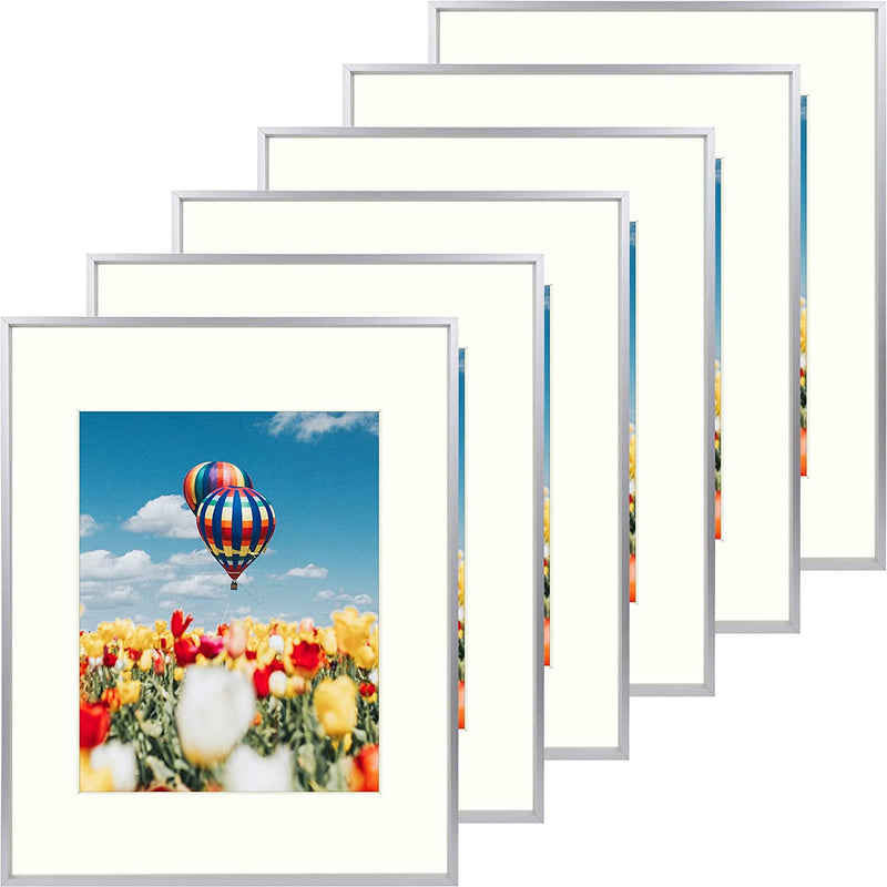 Golden State Art, 8X10 Aluminum Photo Frame for 5X7 Pictures with Ivory Mat Easel Stand for Tabletop Display - Wall Display - Great for Weddings, Graduations, Events, Portraits (Gold, 1-Pack) Home & Garden > Decor > Picture Frames Golden State Art Silver 16x20(Set of 6) 