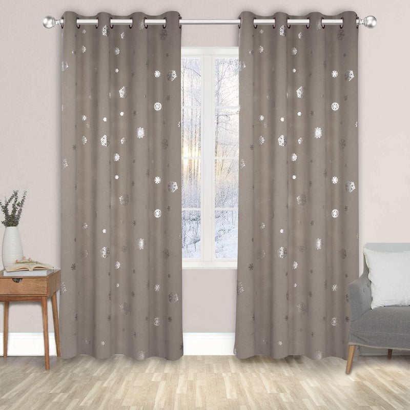 LORDTEX Snowflake Foil Print Christmas Curtains for Living Room and Bedroom - Thermal Insulated Blackout Curtains, Noise Reducing Window Drapes, 52 X 63 Inches Long, Dark Grey, Set of 2 Curtain Panels Home & Garden > Decor > Window Treatments > Curtains & Drapes LORDTEX Khaki 52 x 63 inch 