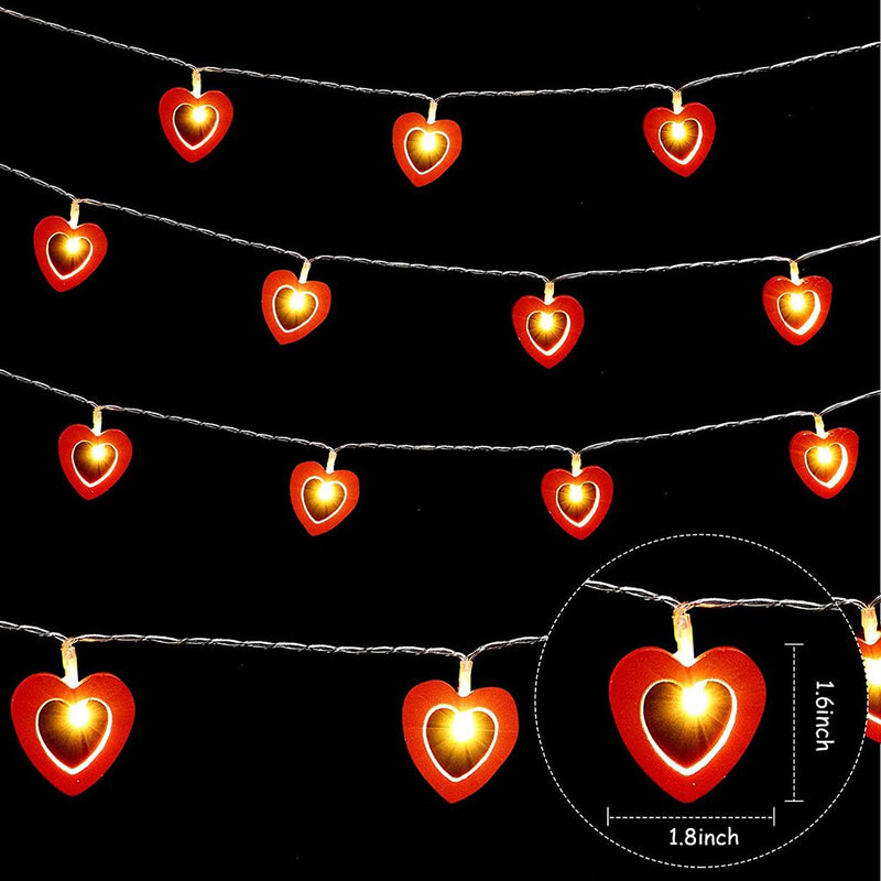 LED Fairy Lights Valentine'S Day Wooden Heart Lights Hanging Wooden Love Lights String Lamp Battery Operated Valentine'S Day Decorations Light for Garden Bedroom Festival Birthday Wedding (Red/White) Home & Garden > Decor > Seasonal & Holiday Decorations HG200045 Ｔ3  