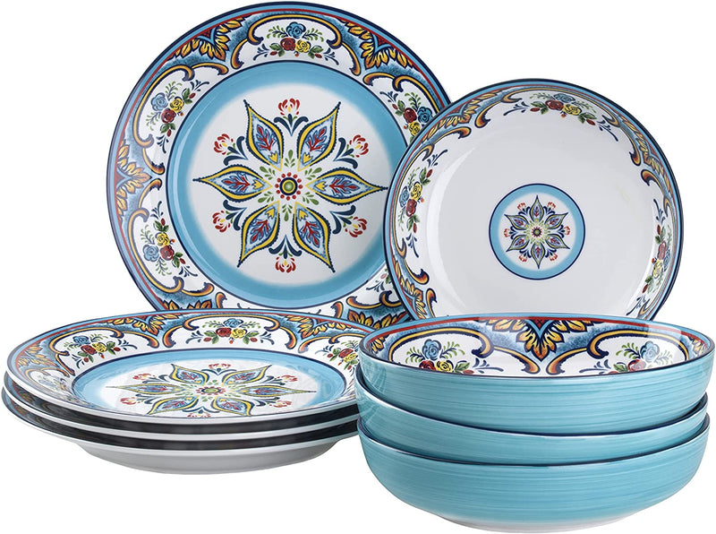 Euro Ceramica Zanzibar 8-Piece Dinnerware Set | Fine Kitchenware | Floral Multicolor Design Stoneware Tableware Service for 4,Large Home & Garden > Kitchen & Dining > Tableware > Dinnerware Euro Ceramica   