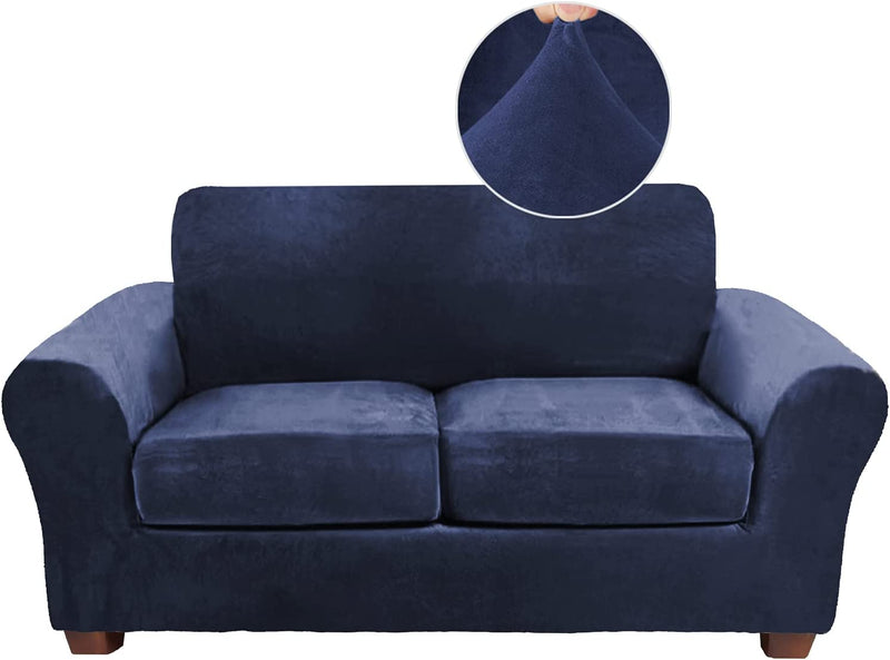FY FIBER HOUSE Sofa Couch Cover for 2 Cushion Couch Loveseat Covers Love Seat Slip on Cover for Living Room Velvet 1 Piece Stretch Protector for Dogs, Navy (57.5"-71.5") Home & Garden > Decor > Chair & Sofa Cushions FY FIBER HOUSE Navy (Width: 57.5"-71.5")  