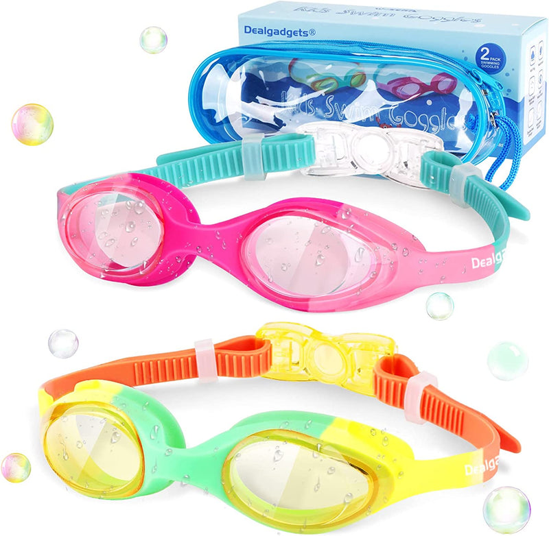 Kids Swim Goggles, 2 Packs Anti-Fog Leak Proof Kids Goggles, Anti-Uv Clear Vision, 3D Tight Fit Design with Soft Silicone, Suitable Swimming Goggles with Portable Case for Kids 6-14 Boys and Girls Sporting Goods > Outdoor Recreation > Boating & Water Sports > Swimming > Swim Goggles & Masks DEALGADGETS   