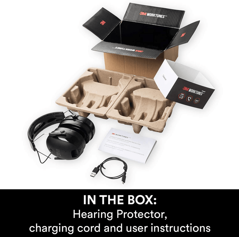 3M WorkTunes Connect + Gel Ear Cushions Hearing Protector with Bluetooth Technology, Ear protection for mowing, snowblowing, construction, work shops