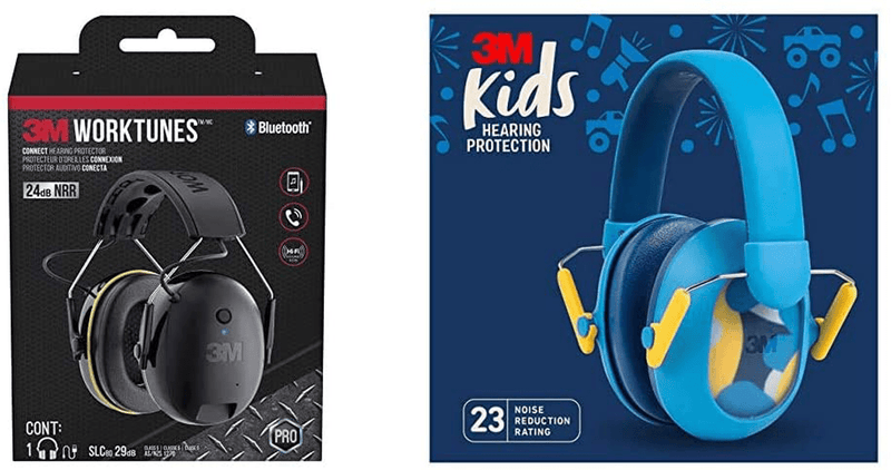 3M WorkTunes Connect Hearing Protector with Bluetooth Technology, 24 dB NRR, Ear protection for Mowing, Snowblowing, Construction, Work Shops  3M Safety WorkTunes + Kids Blue Hearing  