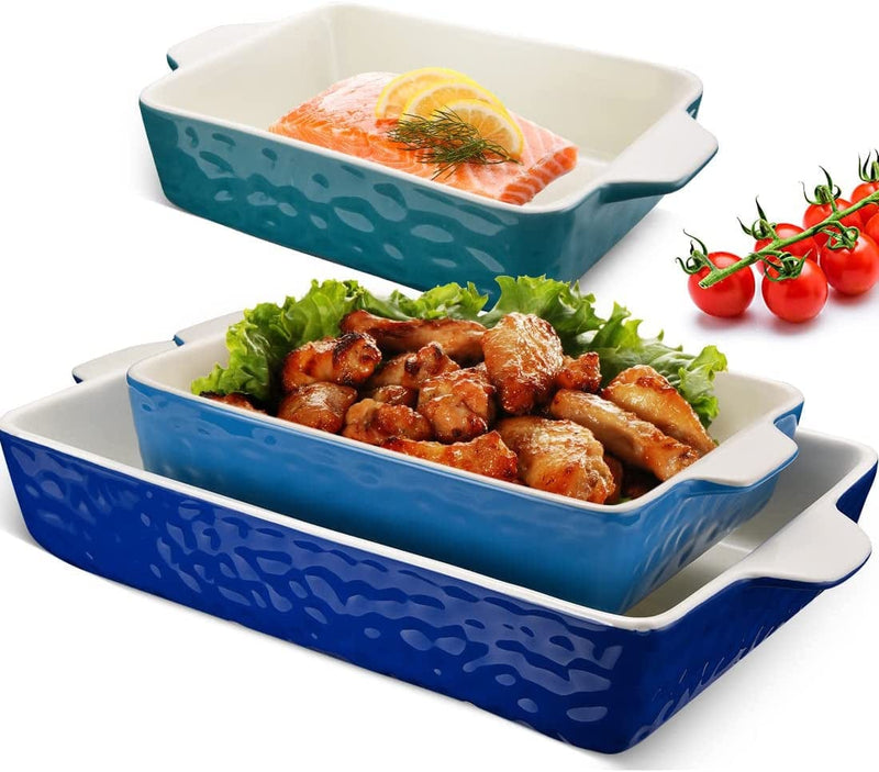 3Pack Ceramic Baking Dish for Oven Large Casserole Baking Dish with Handles Packaging Upgrade Nonstick Ceramic Bakeware for Cooking, Cakes, Lasagna & Gift, Blue Home & Garden > Kitchen & Dining > Cookware & Bakeware AISBUGUR 1-Blue 3 Set of Baking Dishes  