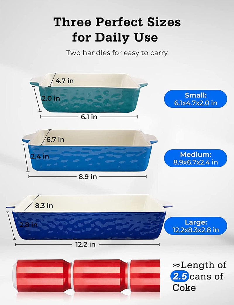 3Pack Ceramic Baking Dish for Oven Large Casserole Baking Dish with Handles Packaging Upgrade Nonstick Ceramic Bakeware for Cooking, Cakes, Lasagna & Gift, Blue Home & Garden > Kitchen & Dining > Cookware & Bakeware AISBUGUR   