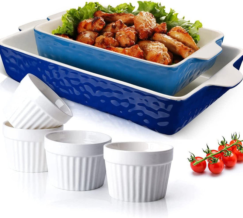 3Pack Ceramic Baking Dish for Oven Large Casserole Baking Dish with Handles Packaging Upgrade Nonstick Ceramic Bakeware for Cooking, Cakes, Lasagna & Gift, Blue Home & Garden > Kitchen & Dining > Cookware & Bakeware AISBUGUR 2-Blue 2 Set of Baking Dishes & 4 Ramekins  