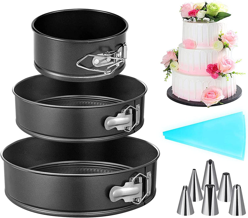 3Pcs Springform Cake Pan Set - 4 7 9 Inch Steel Nonstick Leakproof Cheesecake Pans round Cake Molds Removable Bottom Bakeware for Smash Cake, Pizzas and Quiches with 2 Pastry Bags 6 Icing Tips Home & Garden > Kitchen & Dining > Cookware & Bakeware Mareston 4", 7", 9" - Cake Pans -3 Pack Set  