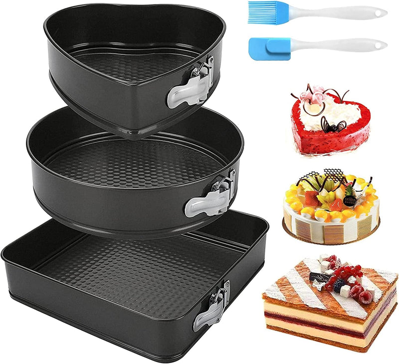 3Pcs Springform Cake Pan Set - 4 7 9 Inch Steel Nonstick Leakproof Cheesecake Pans round Cake Molds Removable Bottom Bakeware for Smash Cake, Pizzas and Quiches with 2 Pastry Bags 6 Icing Tips Home & Garden > Kitchen & Dining > Cookware & Bakeware Mareston 8", 9", 10" - Cake Pans - 3 Shape  