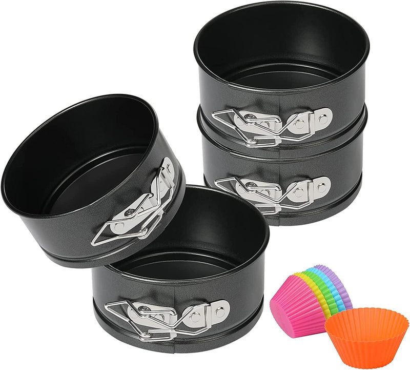3Pcs Springform Cake Pan Set - 4 7 9 Inch Steel Nonstick Leakproof Cheesecake Pans round Cake Molds Removable Bottom Bakeware for Smash Cake, Pizzas and Quiches with 2 Pastry Bags 6 Icing Tips Home & Garden > Kitchen & Dining > Cookware & Bakeware Mareston 4" Cake Pans - 4 Pack  