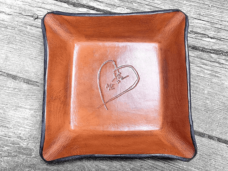 3rd Anniversary Leather Tray. Distressed Leather Valet with Heart. Home & Garden > Decor > Decorative Trays Twin Saints Leather   