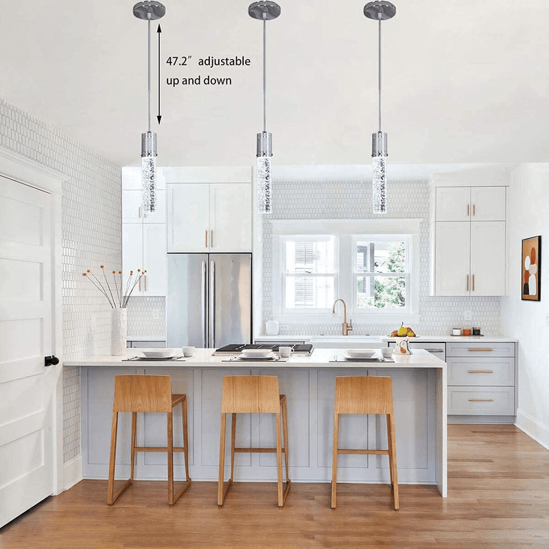 3x Independent Lights Dining Room Lights Pendant Light Fixtures Kitchen Lights, Pendant Lighting for Kitchen Island Bubble Crystal Chandeliers LED Diningroom Table Over Island Lights,6000K White Light Home & Garden > Lighting > Lighting Fixtures RS Lighting   