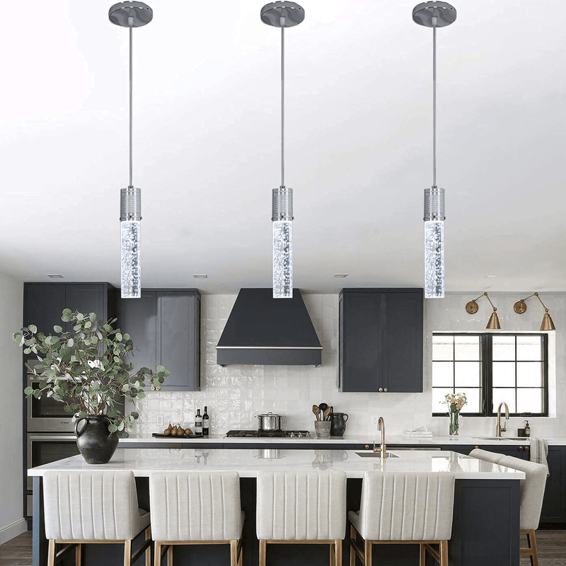 3x Independent Lights Dining Room Lights Pendant Light Fixtures Kitchen Lights, Pendant Lighting for Kitchen Island Bubble Crystal Chandeliers LED Diningroom Table Over Island Lights,6000K White Light Home & Garden > Lighting > Lighting Fixtures RS Lighting   