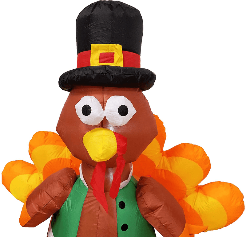 4 Foot Tall Happy Thanksgiving Inflatable Turkey with Pilgrim Hat Perfect Thanksgiving Autumn LED Lights Decor Outdoor Indoor Holiday Decorations, Blow up Lighted Yard Lawn Decor Home Family Outside