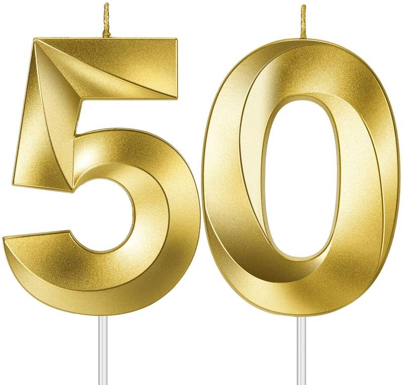 4 Inch 50th Birthday Candles, 3D Diamond Shape Number 50 Candles Cake Topper Numeral Candles Cake Topper for Birthday Anniversary Party Decorations (Bright Gold) Home & Garden > Decor > Home Fragrances > Candles BBTO Bright Gold  