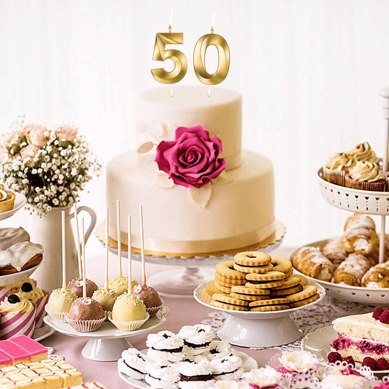 4 Inch 50th Birthday Candles, 3D Diamond Shape Number 50 Candles Cake Topper Numeral Candles Cake Topper for Birthday Anniversary Party Decorations (Bright Gold) Home & Garden > Decor > Home Fragrances > Candles BBTO   