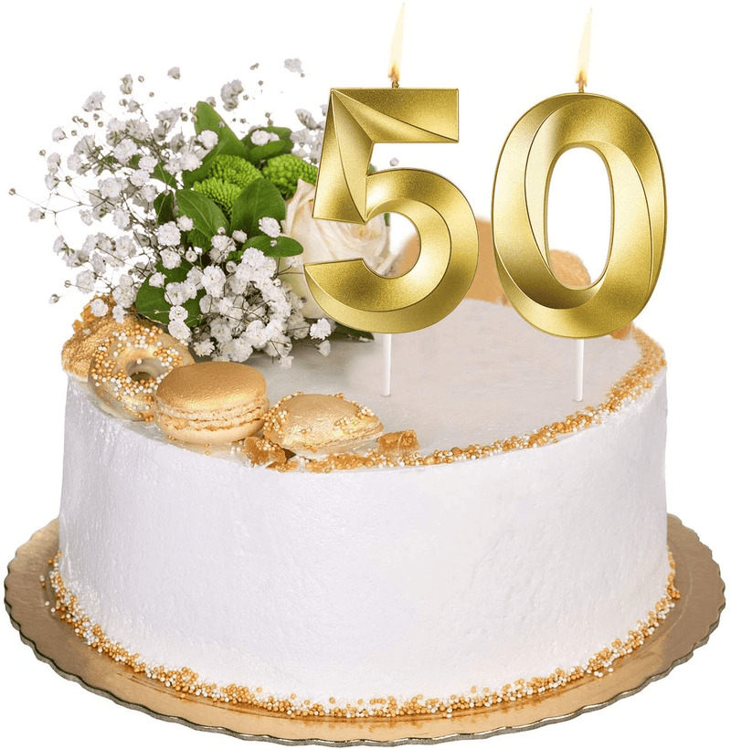 4 Inch 50th Birthday Candles, 3D Diamond Shape Number 50 Candles Cake Topper Numeral Candles Cake Topper for Birthday Anniversary Party Decorations (Bright Gold) Home & Garden > Decor > Home Fragrances > Candles BBTO   