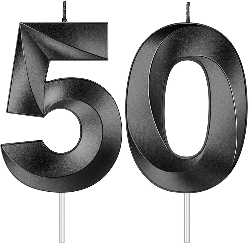 4 Inch 50th Birthday Candles, 3D Diamond Shape Number 50 Candles Cake Topper Numeral Candles Cake Topper for Birthday Anniversary Party Decorations (Bright Gold) Home & Garden > Decor > Home Fragrances > Candles BBTO Black  