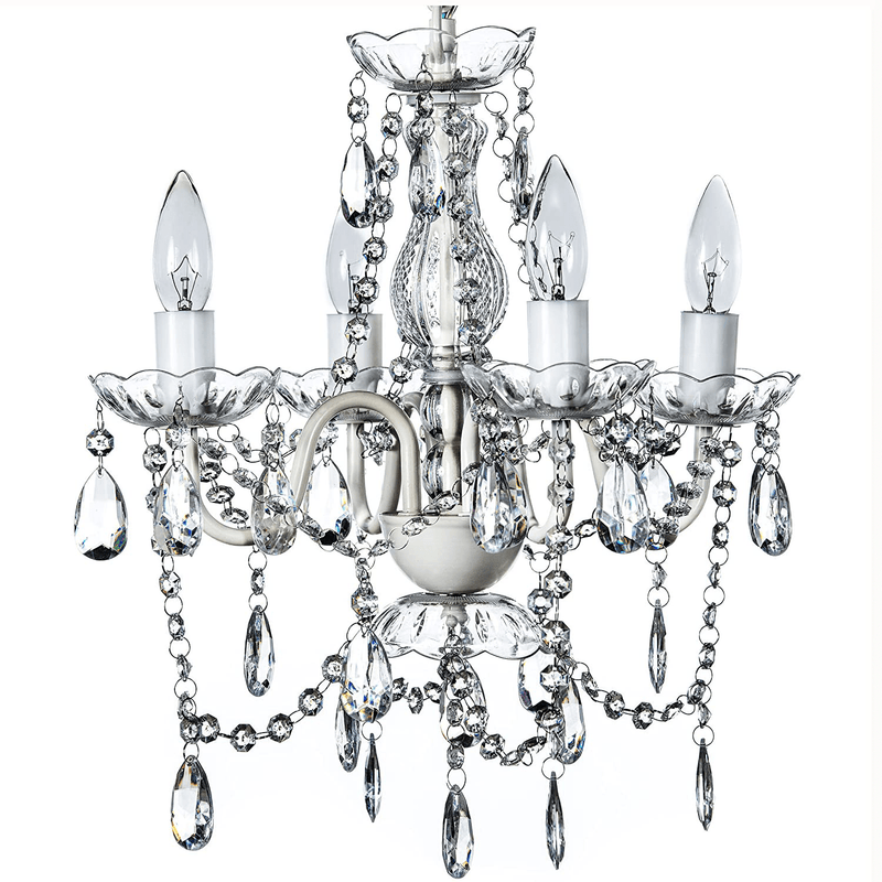 4 Light Crystal White Hardwire Flush Mount Chandelier H17.5”xW15”, White Metal Frame with Clear Glass Stem and Clear Acrylic Crystals & Beads That Sparkle Just Like Glass Arts & Entertainment > Party & Celebration > Party Supplies Gypsy Color Crystal White 4 Light Hardwire 