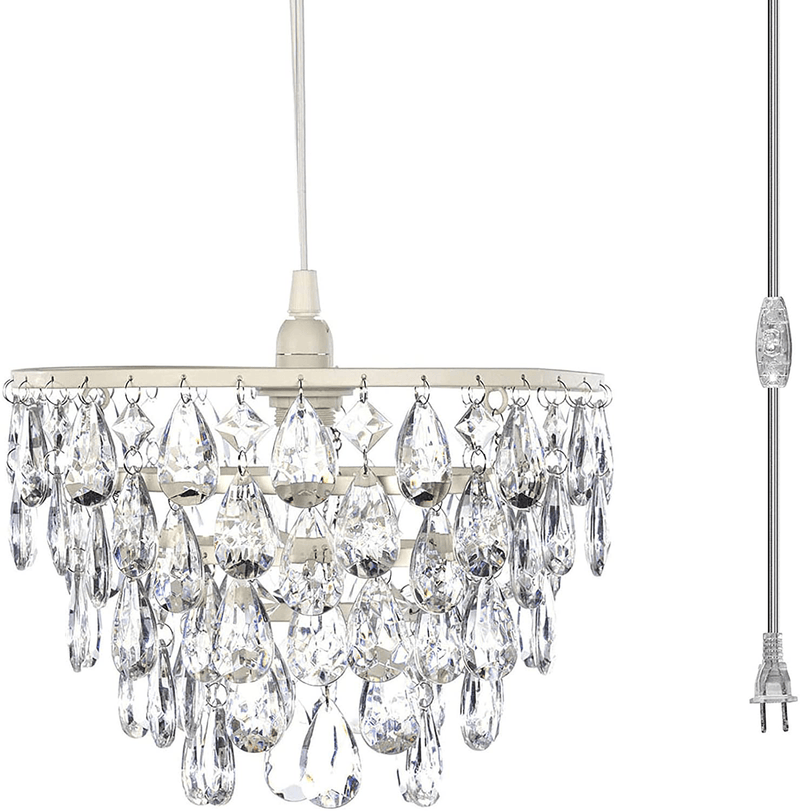 4 Light Crystal White Hardwire Flush Mount Chandelier H17.5”xW15”, White Metal Frame with Clear Glass Stem and Clear Acrylic Crystals & Beads That Sparkle Just Like Glass Arts & Entertainment > Party & Celebration > Party Supplies Gypsy Color Crystal White 1 Light Plug-in 