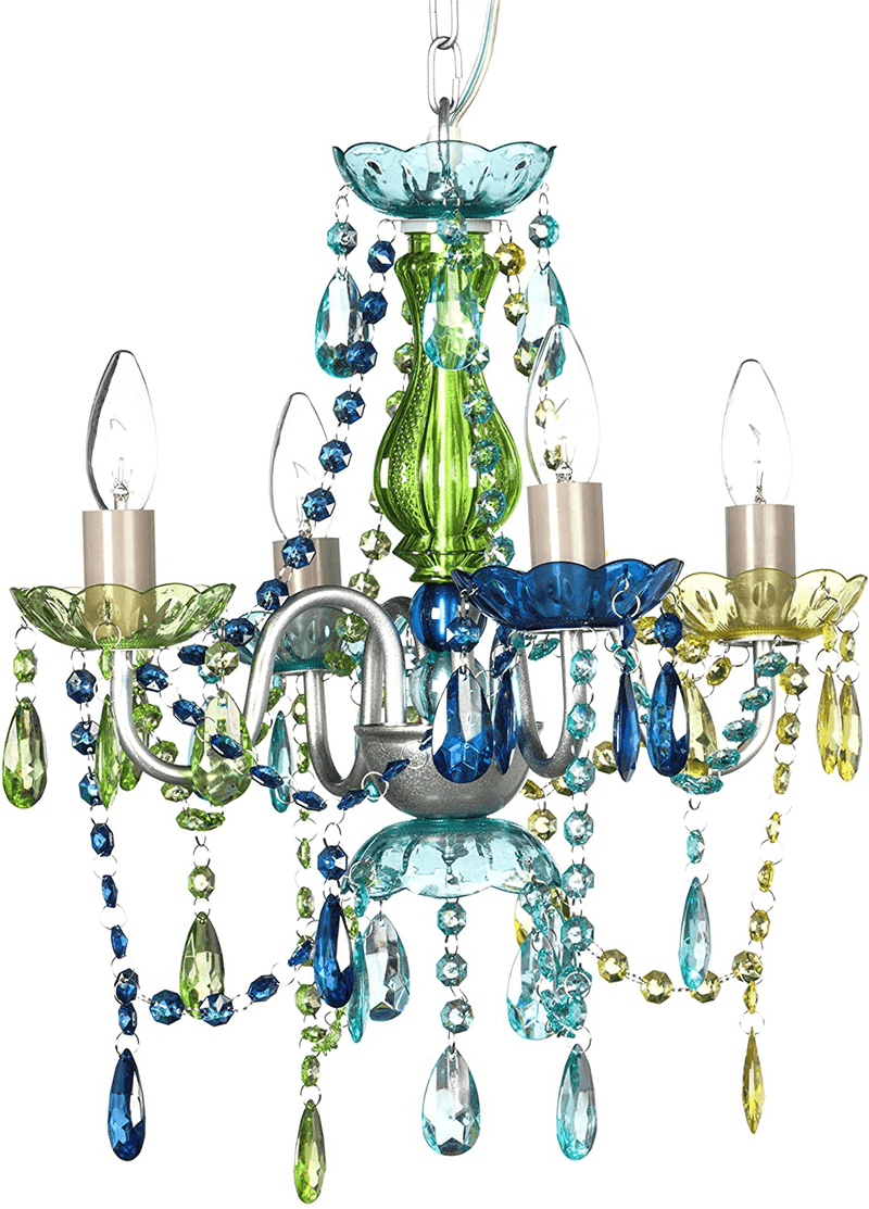 4 Light Crystal White Hardwire Flush Mount Chandelier H17.5”xW15”, White Metal Frame with Clear Glass Stem and Clear Acrylic Crystals & Beads That Sparkle Just Like Glass Arts & Entertainment > Party & Celebration > Party Supplies Gypsy Color Blue Green 4 Light Hardwire 