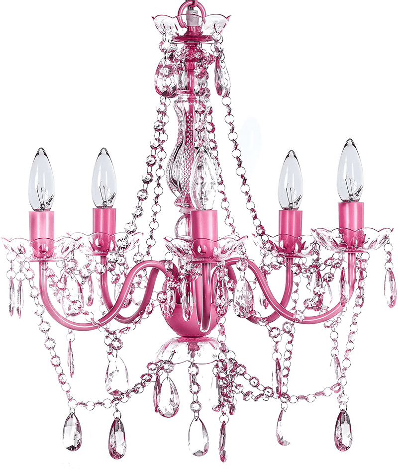 4 Light Crystal White Hardwire Flush Mount Chandelier H17.5”xW15”, White Metal Frame with Clear Glass Stem and Clear Acrylic Crystals & Beads That Sparkle Just Like Glass Arts & Entertainment > Party & Celebration > Party Supplies Gypsy Color Pink 5 Light Hardwire 