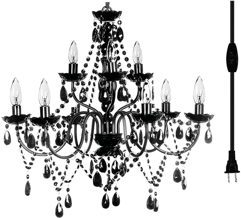 4 Light Crystal White Hardwire Flush Mount Chandelier H17.5”xW15”, White Metal Frame with Clear Glass Stem and Clear Acrylic Crystals & Beads That Sparkle Just Like Glass Arts & Entertainment > Party & Celebration > Party Supplies Gypsy Color Black 9 Light Plug-in 