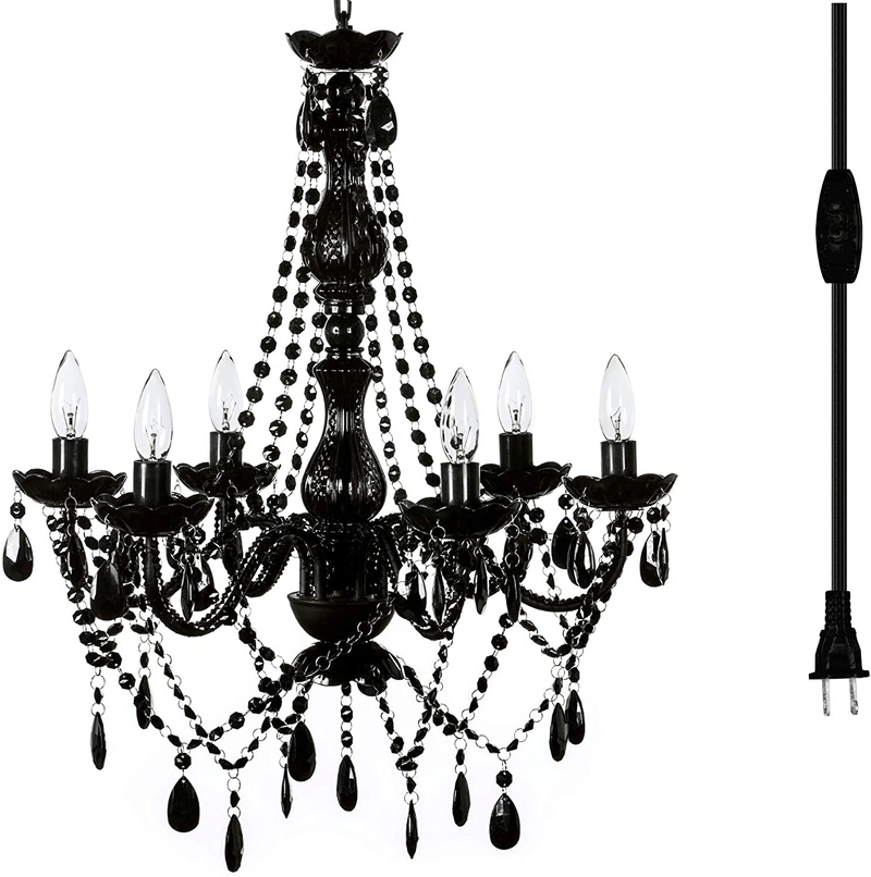 4 Light Crystal White Hardwire Flush Mount Chandelier H17.5”xW15”, White Metal Frame with Clear Glass Stem and Clear Acrylic Crystals & Beads That Sparkle Just Like Glass Arts & Entertainment > Party & Celebration > Party Supplies Gypsy Color Black 6 Light Plug-in 