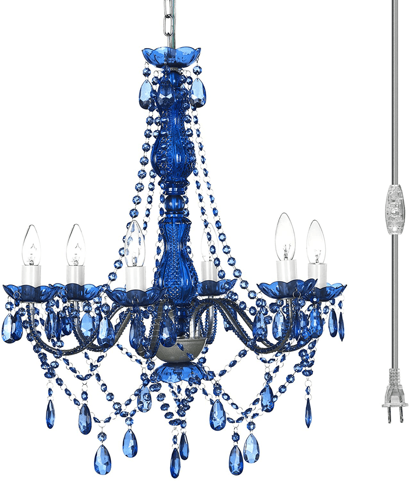 4 Light Crystal White Hardwire Flush Mount Chandelier H17.5”xW15”, White Metal Frame with Clear Glass Stem and Clear Acrylic Crystals & Beads That Sparkle Just Like Glass Arts & Entertainment > Party & Celebration > Party Supplies Gypsy Color Cobalt Blue 6 Light Plug-in 