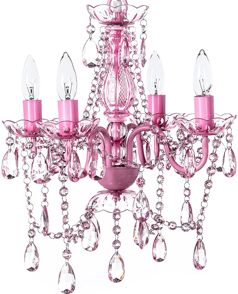 4 Light Crystal White Hardwire Flush Mount Chandelier H17.5”xW15”, White Metal Frame with Clear Glass Stem and Clear Acrylic Crystals & Beads That Sparkle Just Like Glass Arts & Entertainment > Party & Celebration > Party Supplies Gypsy Color Pink 4 Light Hardwire 
