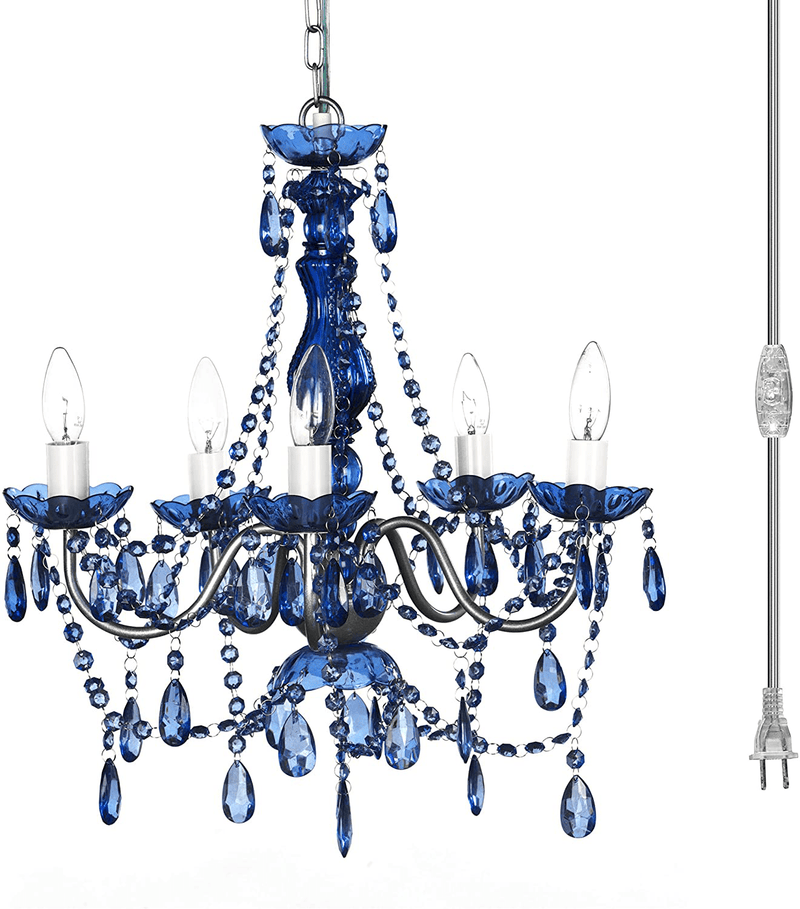 4 Light Crystal White Hardwire Flush Mount Chandelier H17.5”xW15”, White Metal Frame with Clear Glass Stem and Clear Acrylic Crystals & Beads That Sparkle Just Like Glass Arts & Entertainment > Party & Celebration > Party Supplies Gypsy Color Cobalt Blue 5 Light Plug-in 