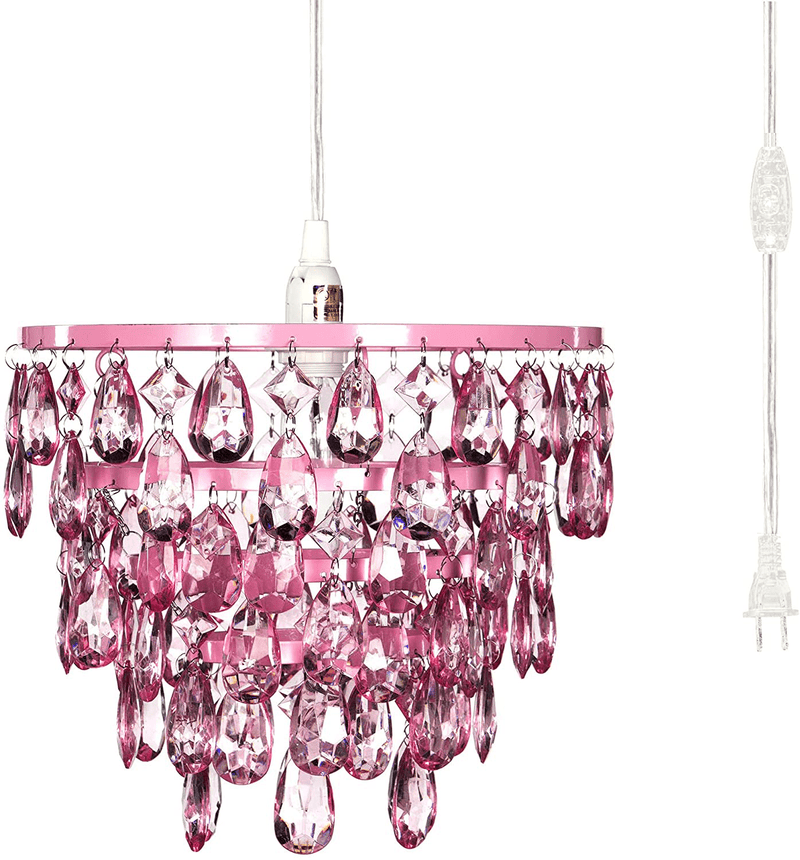 4 Light Crystal White Hardwire Flush Mount Chandelier H17.5”Xw15”, White Metal Frame with Clear Glass Stem and Clear Acrylic Crystals & Beads That Sparkle Just like Glass Home & Garden > Lighting > Lighting Fixtures > Chandeliers Gypsy Color Pink 1 Light Plug-in 