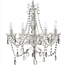 4 Light Crystal White Hardwire Flush Mount Chandelier H17.5”Xw15”, White Metal Frame with Clear Glass Stem and Clear Acrylic Crystals & Beads That Sparkle Just like Glass Home & Garden > Lighting > Lighting Fixtures > Chandeliers Gypsy Color Crystal White 5 Light Hardwire 