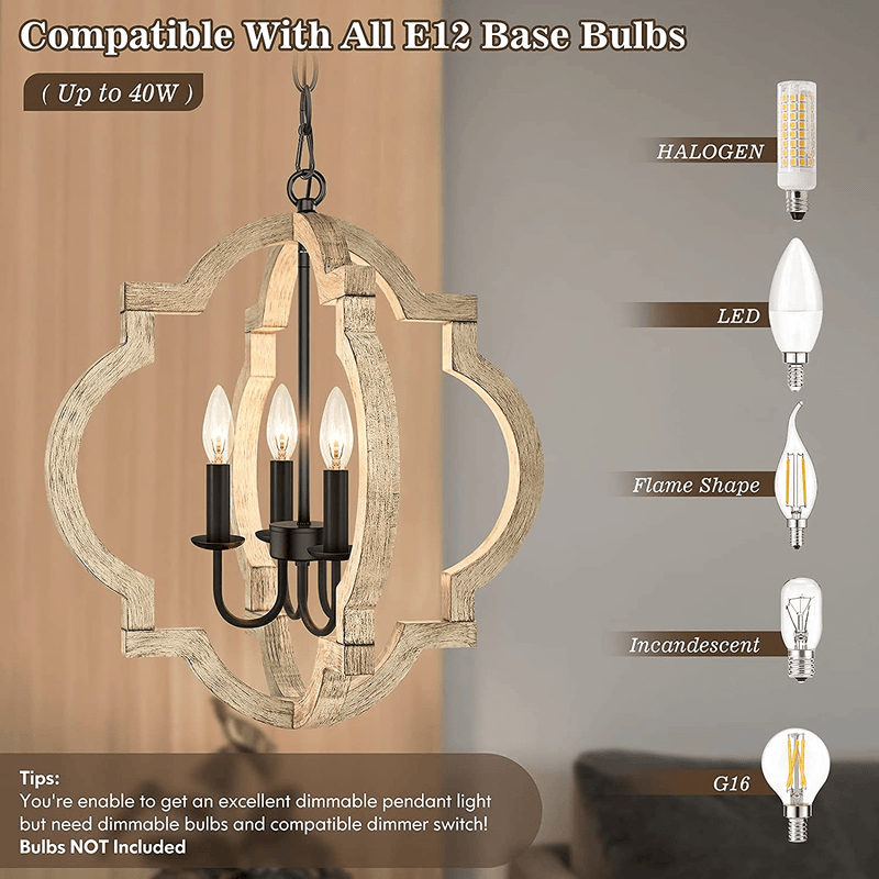 4-Light Farmhouse Chandelier Ceiling Light, Rustic Wood Hanging Light Orb Pendant Chandelier With Adjustable Hanging Chain, Vintage Chandelier For Dining Room Kitchen Foyer Hallway（Bulbs Not Included) Home & Garden > Lighting > Lighting Fixtures > Chandeliers TOBUSA   