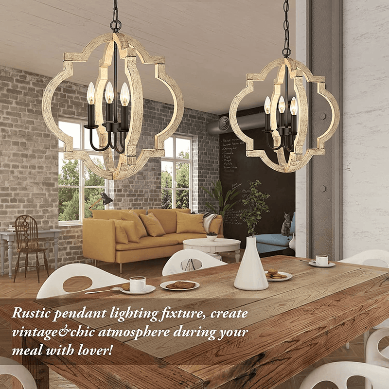 4-Light Farmhouse Chandelier Ceiling Light, Rustic Wood Hanging Light Orb Pendant Chandelier With Adjustable Hanging Chain, Vintage Chandelier For Dining Room Kitchen Foyer Hallway（Bulbs Not Included) Home & Garden > Lighting > Lighting Fixtures > Chandeliers TOBUSA   