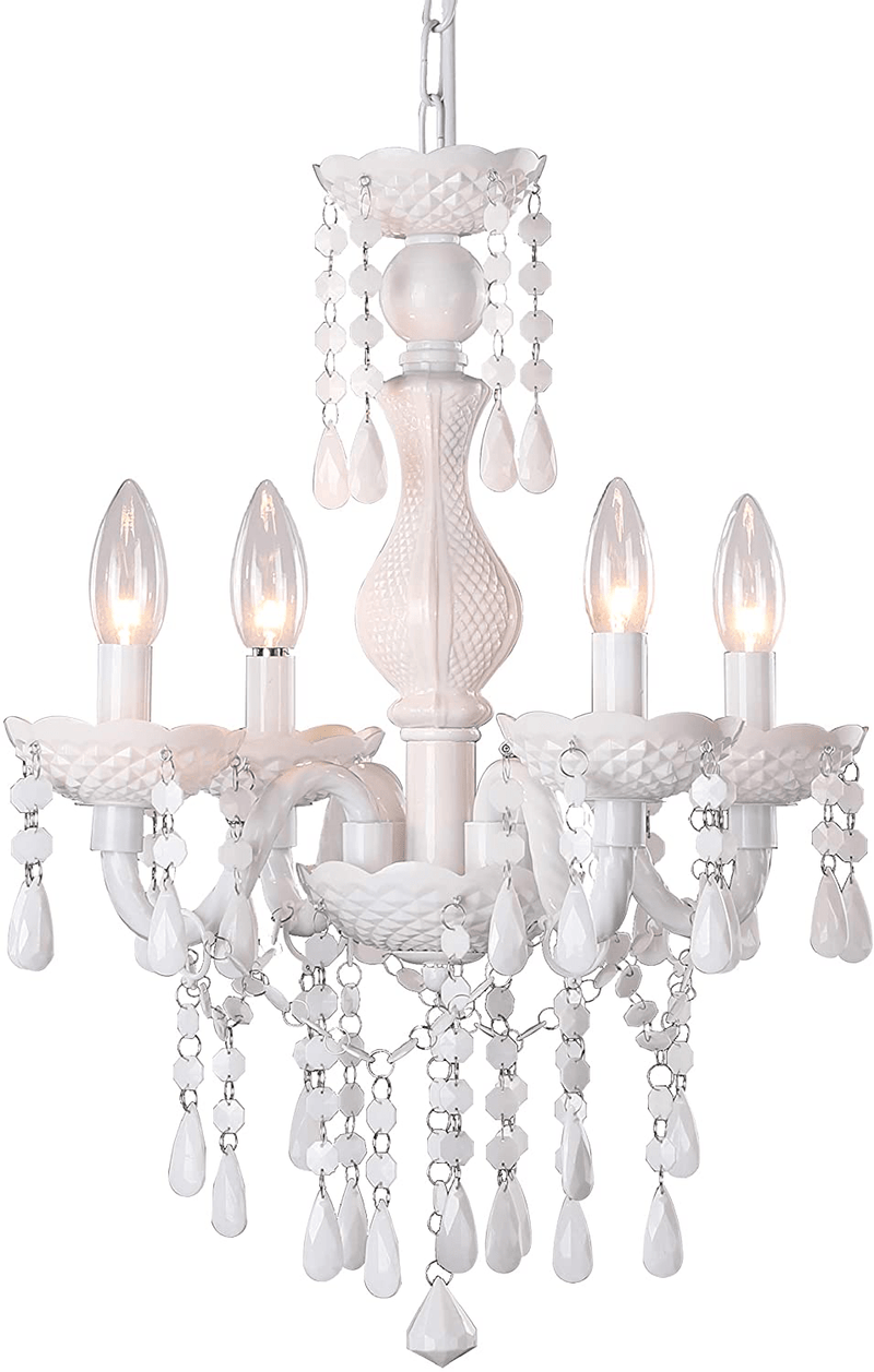 4-Light White Crystal Chandeliers, Small Acrylic Ceiling lamp, Adjustable Height, Modern Ceiling Suction Pendent Lamp, for Dining Room, Bedroom,Wardrobe