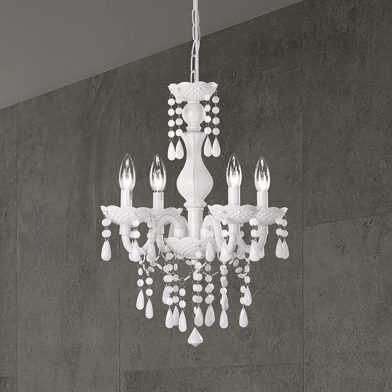 4-Light White Crystal Chandeliers, Small Acrylic Ceiling lamp, Adjustable Height, Modern Ceiling Suction Pendent Lamp, for Dining Room, Bedroom,Wardrobe