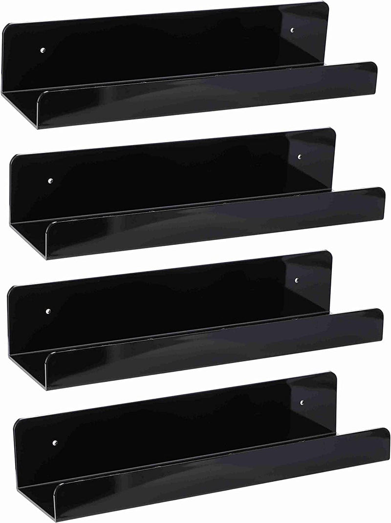 4 Pack 15 Inch Acrylic White Kids Floating Bookshelf for Kids Room, Wall Mounted Nursery Floating Shelves Display Ledge,Modern Picture Ledge Display Toy Storagewhite by Cq Acrylic Furniture > Shelving > Wall Shelves & Ledges Cq acrylic Black 15" Pack of 4 