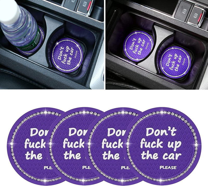 4 Pack Bling Car Coasters, 2.75 Inch Bling Diamond Soft Rubber Pad Set round Auto Cup Holder Insert Drink Coaster Car Interior Accessories Sporting Goods > Outdoor Recreation > Winter Sports & Activities Anilnel Purple  