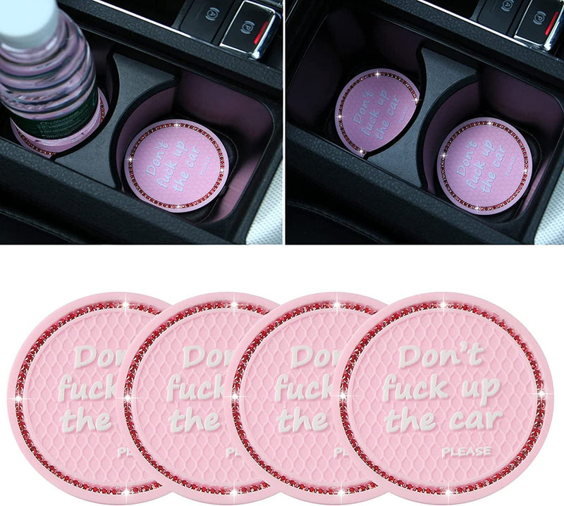 4 Pack Bling Car Coasters, 2.75 Inch Bling Diamond Soft Rubber Pad Set round Auto Cup Holder Insert Drink Coaster Car Interior Accessories