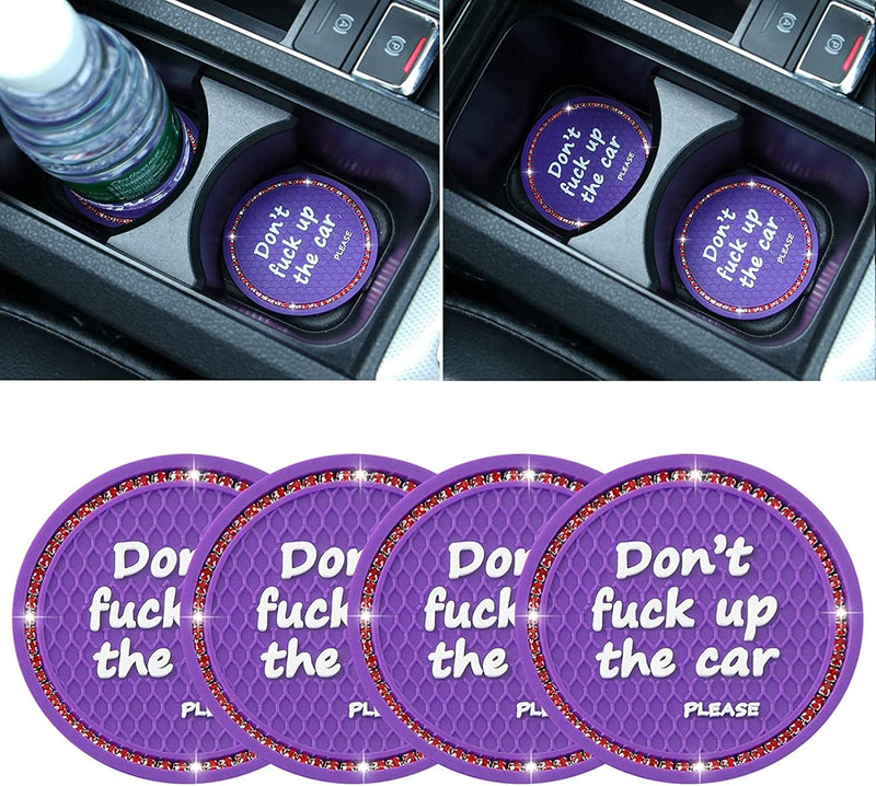 4 Pack Bling Car Coasters, 2.75 Inch Bling Diamond Soft Rubber Pad Set round Auto Cup Holder Insert Drink Coaster Car Interior Accessories
