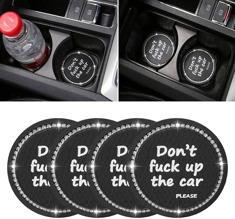 4 Pack Bling Car Coasters, 2.75 Inch Bling Diamond Soft Rubber Pad Set round Auto Cup Holder Insert Drink Coaster Car Interior Accessories Sporting Goods > Outdoor Recreation > Winter Sports & Activities Anilnel Black  