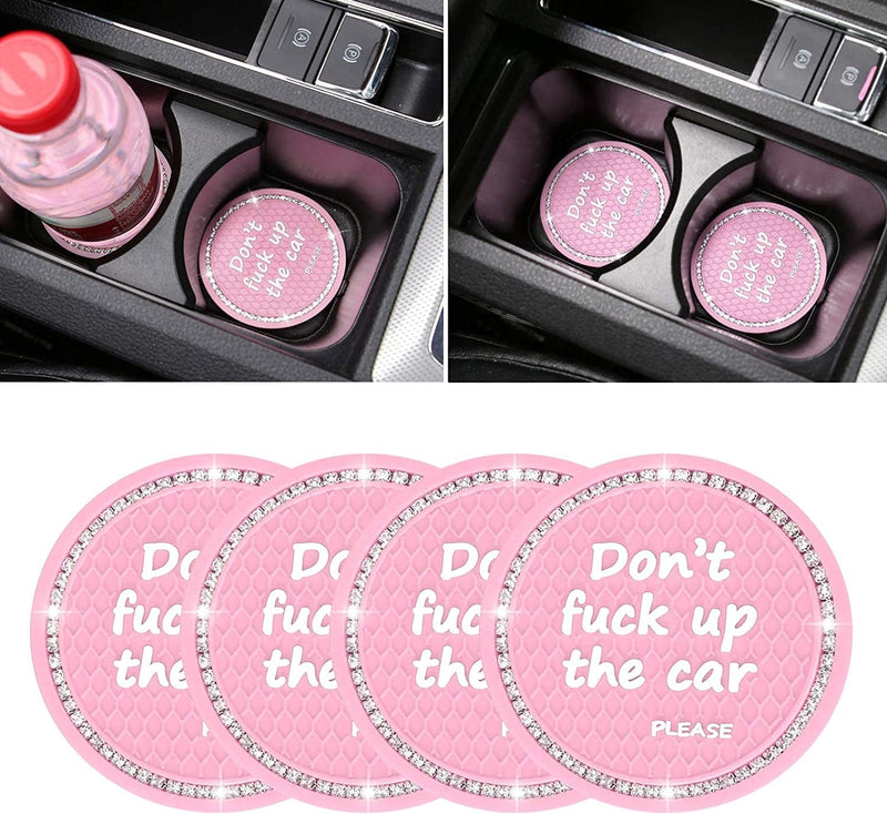 4 Pack Bling Car Coasters, 2.75 Inch Bling Diamond Soft Rubber Pad Set round Auto Cup Holder Insert Drink Coaster Car Interior Accessories Sporting Goods > Outdoor Recreation > Winter Sports & Activities Anilnel Pink  