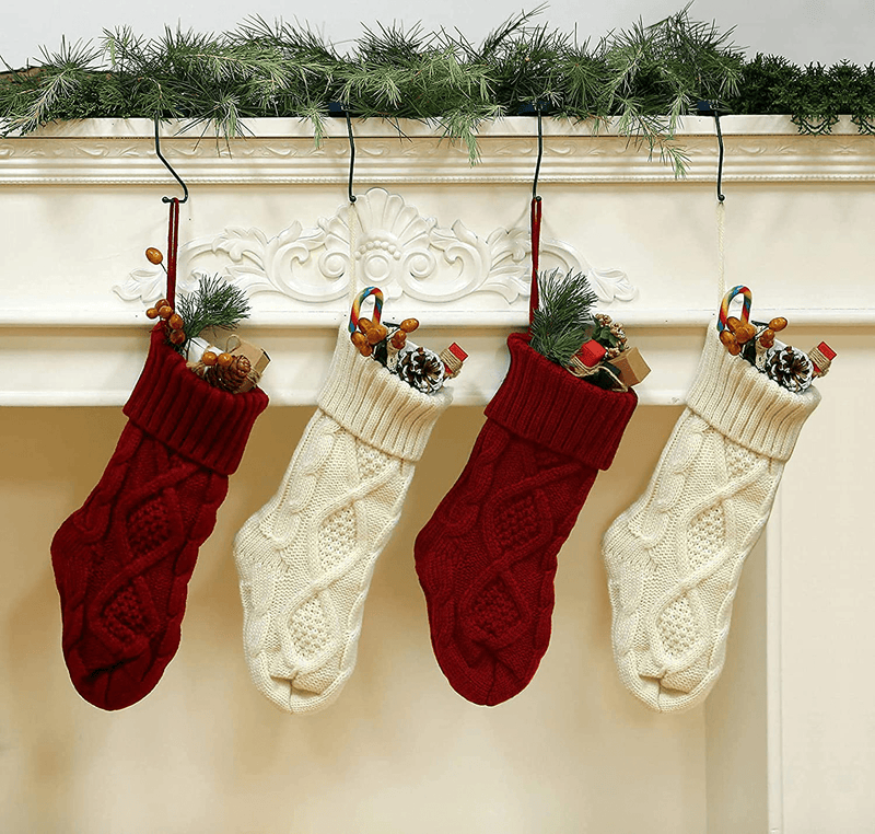 4 Pack Christmas Stockings, 14 Inches Cable Knitted Stocking Gifts & Decoration for Family Holiday Xmas Party Decor, Ivory White and Burgundy Home & Garden > Decor > Seasonal & Holiday Decorations& Garden > Decor > Seasonal & Holiday Decorations Fesciory   