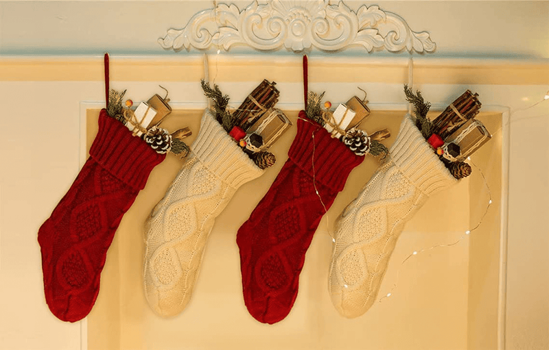 4 Pack Christmas Stockings, 14 Inches Cable Knitted Stocking Gifts & Decoration for Family Holiday Xmas Party Decor, Ivory White and Burgundy Home & Garden > Decor > Seasonal & Holiday Decorations& Garden > Decor > Seasonal & Holiday Decorations Fesciory   