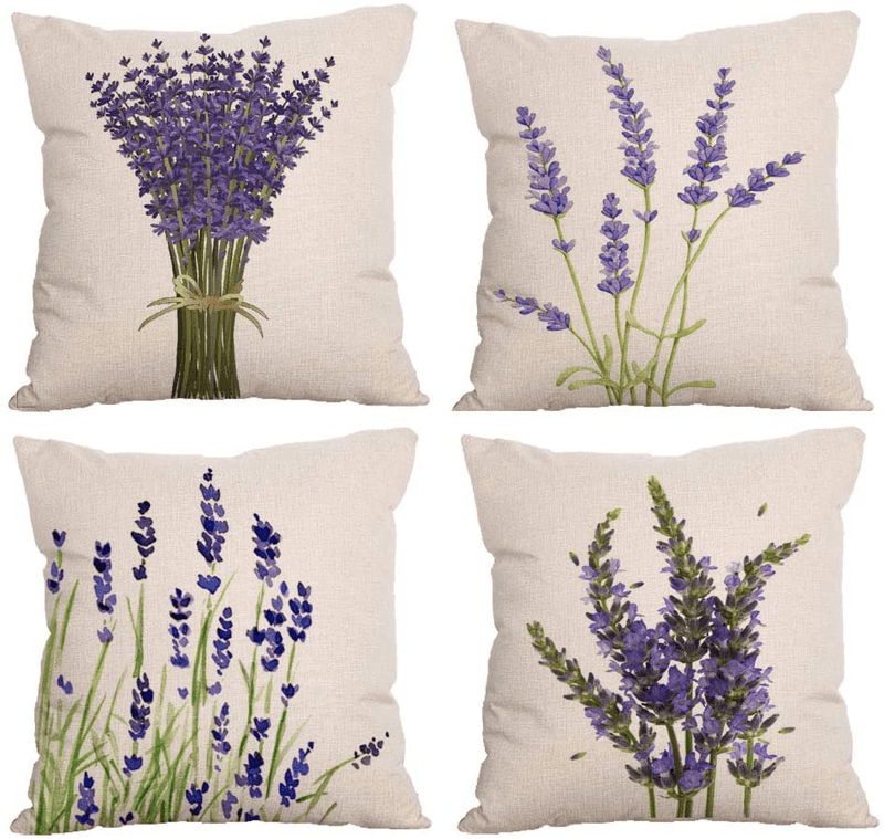 4-Pack Decorative Throw Pillow Cover 18X18, Lavender Garden Outdoor Patio Pillow Cushion Cases for Couch, Porch, Sofa, Bed (Insert Not Included) – Lavender